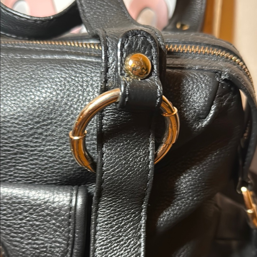 VINTAGE Y2K Michael Kors Black Fulton Pebbled Leather Satchel with Gold Hardware - Picture 4 of 16